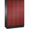 Dulap EVOLO cu soclu, 16 compartimente, 4 module x 300 mm, negru cu usi rosii