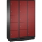 Dulap EVOLO cu soclu, 15 compartimente, 3 module x 400 mm, negru cu usi rosii