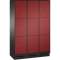 Dulap EVOLO cu soclu, 9 compartimente, 3 module x 400 mm, negru cu usi rosii