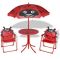 Set mobilier de exterior, cu umbrelă, pentru copii, roșu