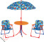 Set mobila gradina, pentru copii, masa rotunda cu 2 scaune si umbrela, culoare albastra, 016663, Has