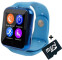 Ceas Smartwatch cu Telefon iUni V88, 1.22 inch, BT, 64MB RAM, 128MB ROM, Albastru + Card MicroSD 4GB