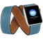 Curea iUni compatibila cu Apple Watch 1/2/3/4/5/6/7, 42mm, Double Tour, Piele, Albastru